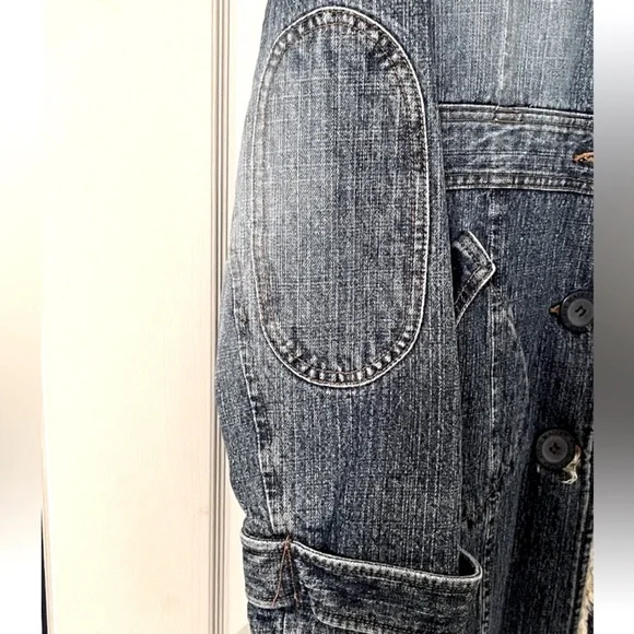 Retro STEVE MADDEN Coat Vintage LONG ISLAND CITY Penny Lane Denim Fur Size Large - Picture 11 of 13